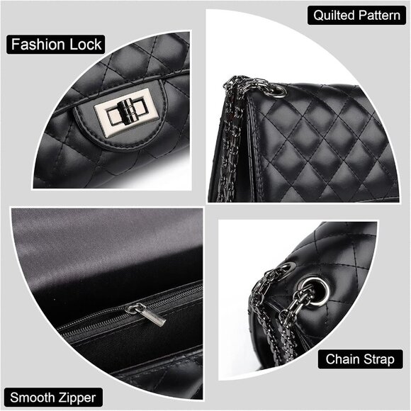 Quilted Crossbody Purse for Women Trendy Ladies Shoulder Bag with Chain Designer - Picture 6 of 7